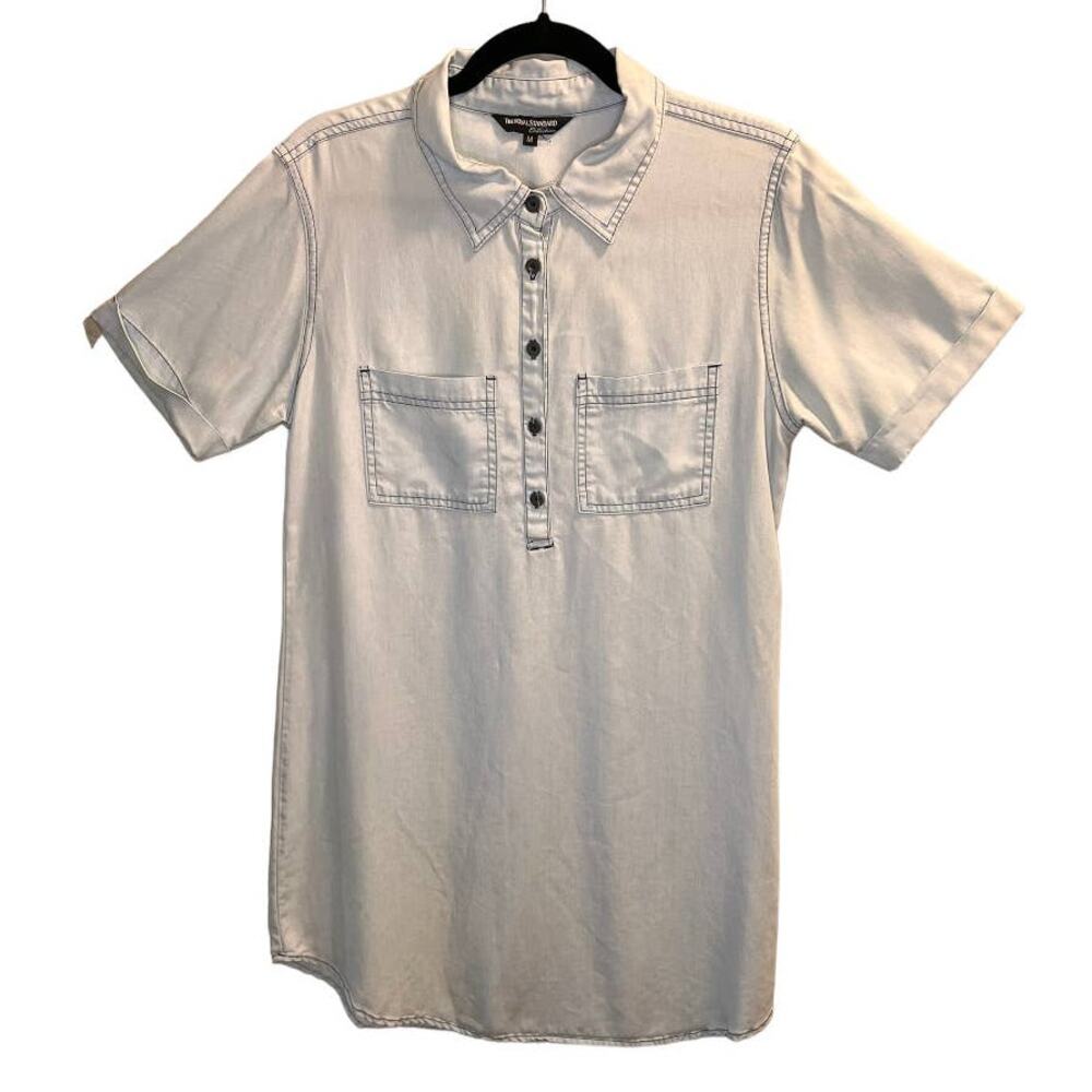 The Royal Standard Chambray Lyocell Mini Shirt Dress Size M Light Blue